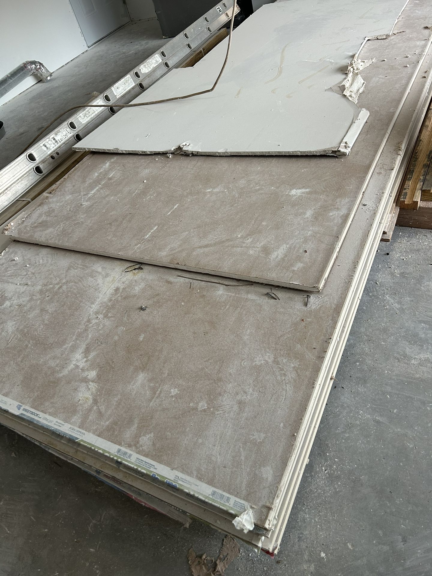 Sheetrock six sheets of half inch and two sheets of 5/8.