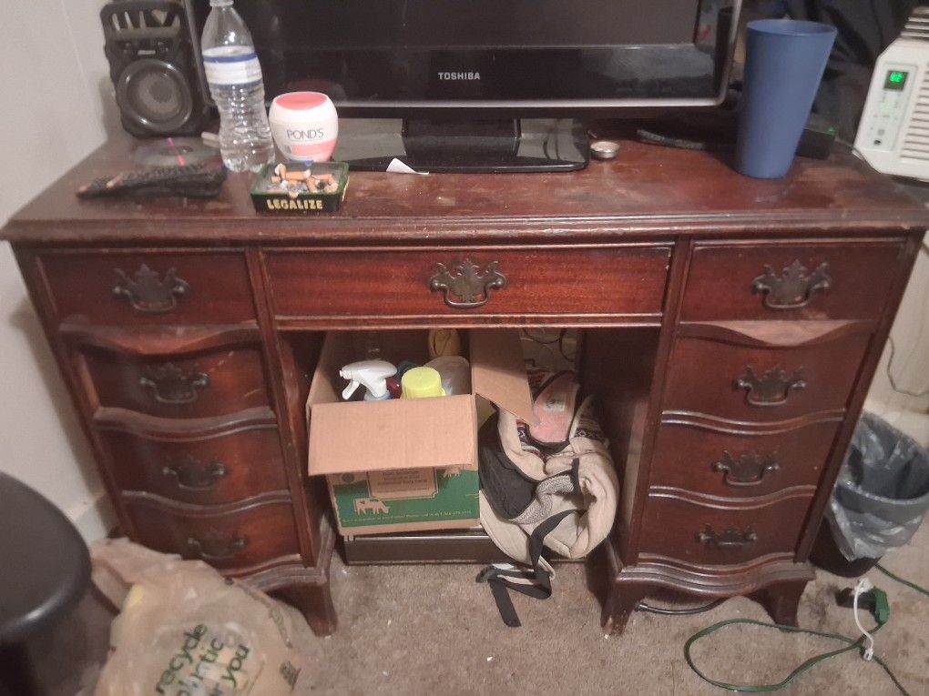 Antique Dresser Desk An Matching Knight Stand