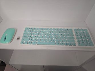 Teal wireless mouse and keyboard