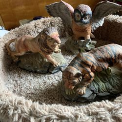 Vintage Figurines Owl, Tiger And Lion From Tawaiian  From 70s. $12 Each 