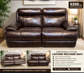 Beautiful Dark Brown Leather Reclining Sofa – Excellent Condition