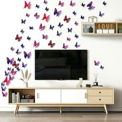 72 PCS Purple Removable 3D DIY Beautiful Butterfly Wall Decals