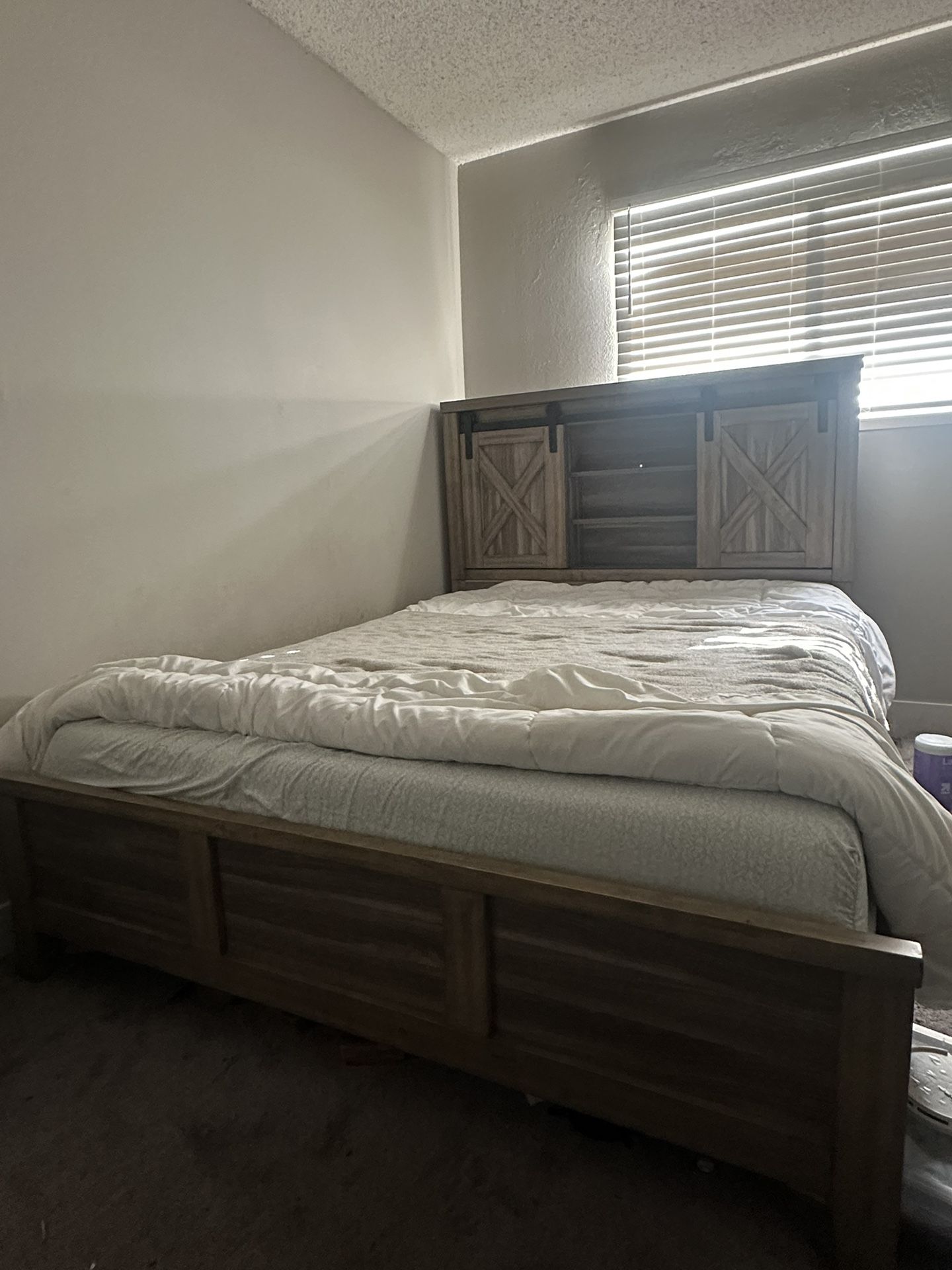 Queen Farmhouse-style bed frame.