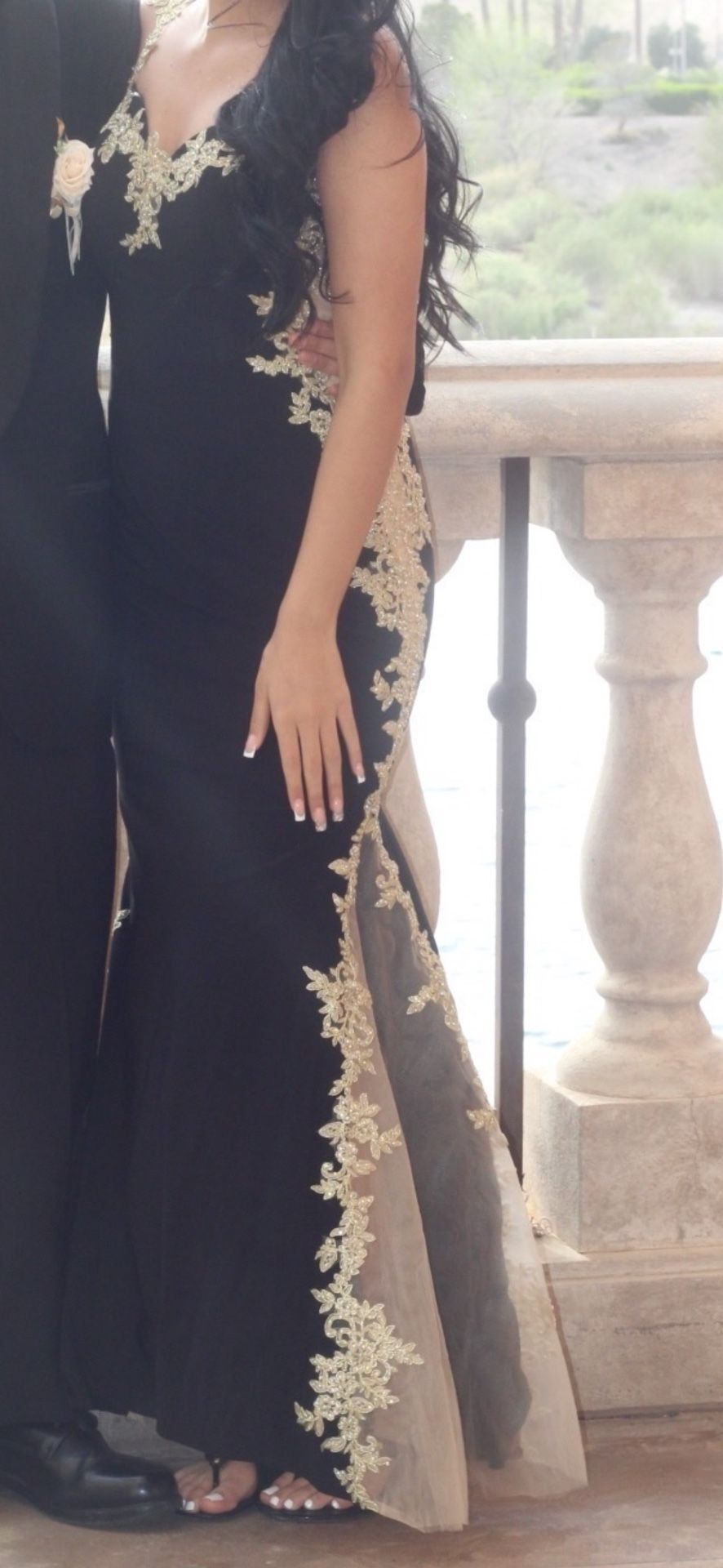 Black and gold prom dress