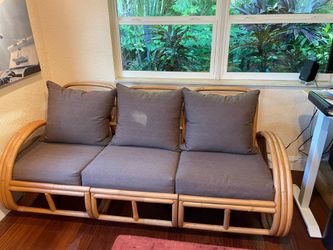 Antique Paul Frankl style rattan couch
