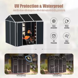 8*7ft Outdoor Storage Shed, Outdoor Resin Shed with Two-Window and Double-Door, Plastic Shed with Floor for Garden, Patio, Yard, Lawn (Dark Gray)