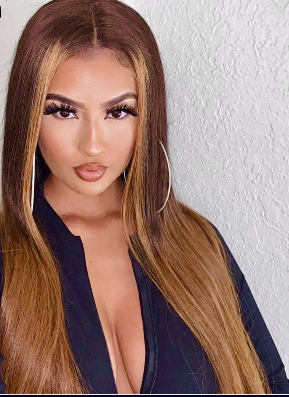 Brown Caramel Highlights Long Straight Lace Front Wig Bone Straight