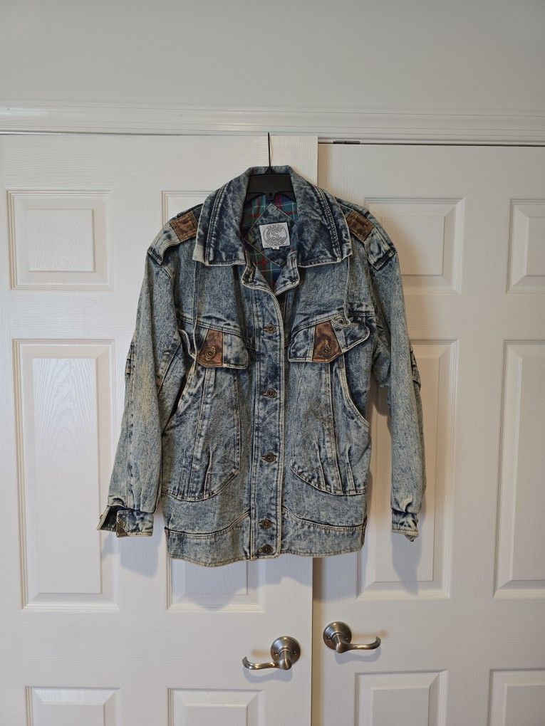 Vintage 80s Be In The Current Seen Acid Wash Denim Jacket