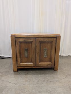 Vintage Oak Two-Door End Table with Brass Pulls