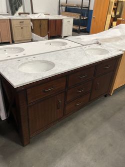 72” Dark Brown Solid Wood Bathroom Vanity with Marble Top (V199)