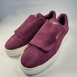 Retro Puma Women's Sneakers Plum Suede Platforms Velcro Strap Size 9.5
