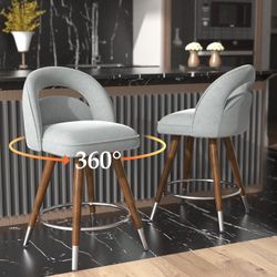 HomeZeer Swivel Counter Height Bar Stools Set of 2, 24 Inch Modern Counter Stools with Back,Velvet Upholstered Barstools for Kitchen Island, Solid Woo