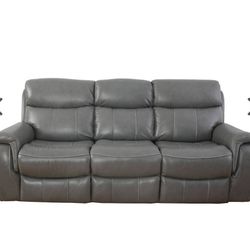 Larisa Grey Leather Dual Power Recliner Sofa