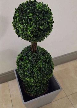 3ft Faux Boxwood Topiary in a 12in Diameter Gray Square Resin Planter @ Lasting Creations