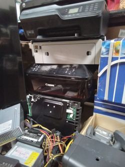 Lot computer parts, printers, power supplies, etc for resale, repair or recycle.