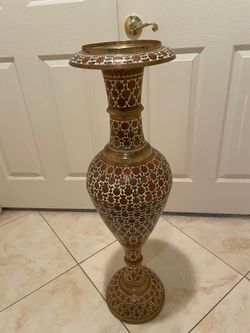 Etched Indian Brass Floor Vase