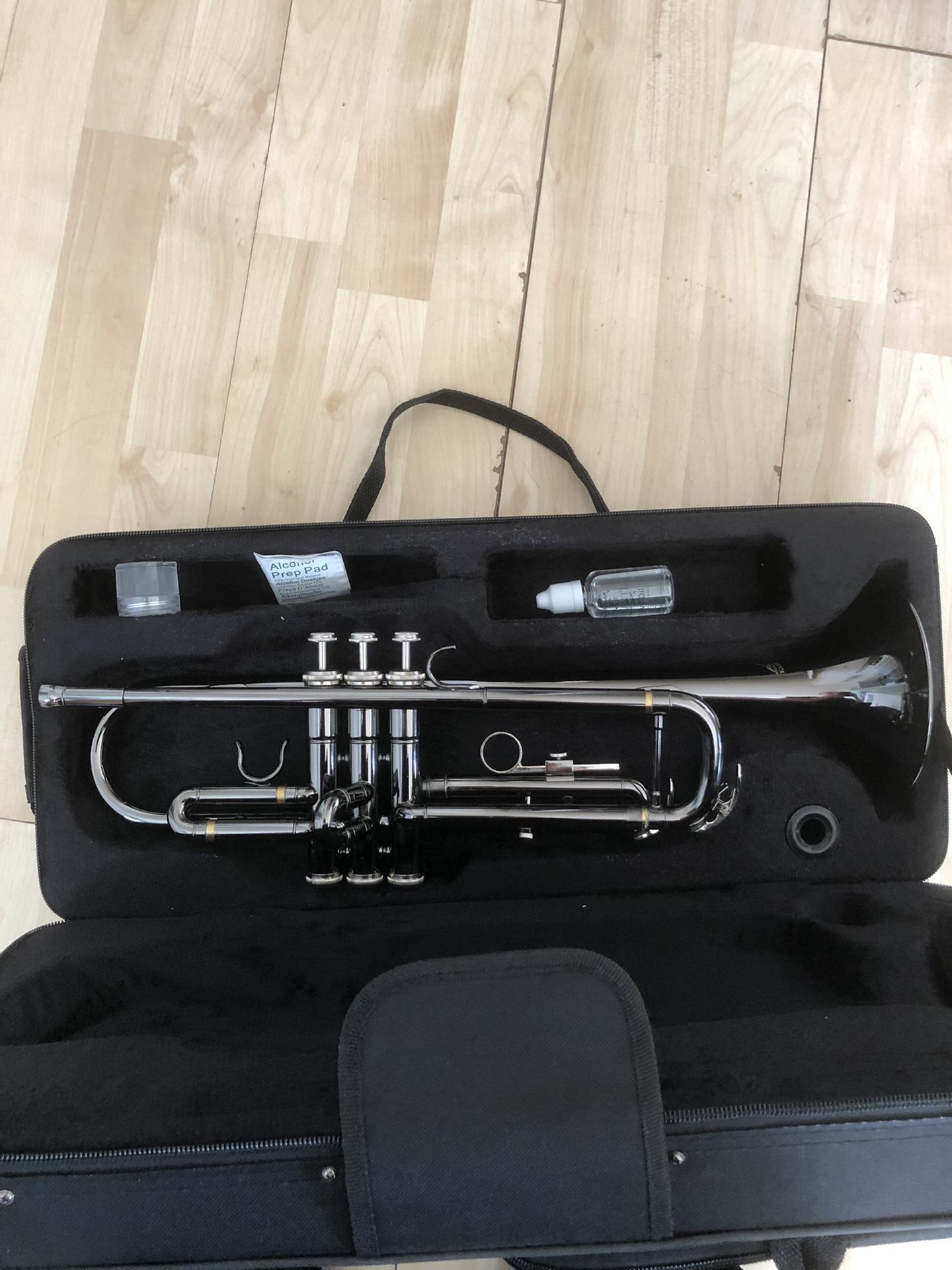 Eastrock Trumpet Brass Bb black Nickel With Case, Cleaning Kit, Mute, and Valve Guard.