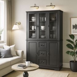 78.8"HX47.2"WX15.1"D Vintage Style Glass Door Bookcase