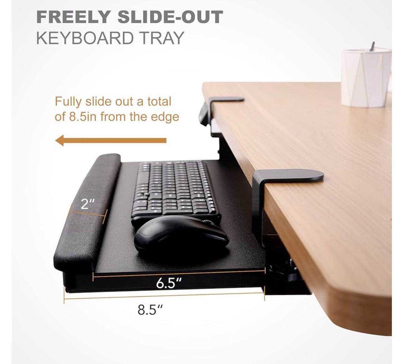 Ergonomic Large Keyboard Tray with C Clamp, Black, 27.5" W x 12.2" D