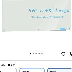 Large Glass Dry Erase Board, 96 x 48 Inches Magnetic Glass Whiteboard for Wall, 8' x 4' Frameless White Board for Office, Home, School