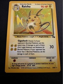 Raichu Holo Pokémon Card 14/62 Fossil Set