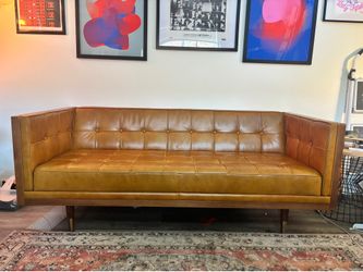 Mid-Century Modern Woodrow Box Sofa – Premium Leather – 71"