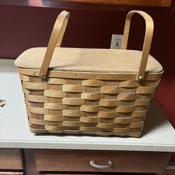 Vintage Large Wood Woven Picnic Basket Basketville Putney Vermont Double Handle
