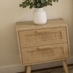 Finnhomy Nightstands Set of 2, Hand Made Rattan Decorated Drawers