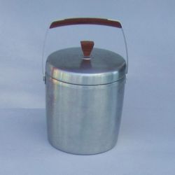 Mid Century Modern Vintage Ice Butler Stainless Steel Walnut Ice Bucket
