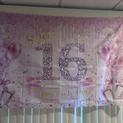 Free Sweet 16 Banner And Balloons 