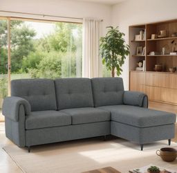 Convertible Sectional Couches, 79" 3 Seat L Shaped Couch with Storage Chaise, Linen Upholstered Convertible Sofa Couches, Small Couch for Living Room,