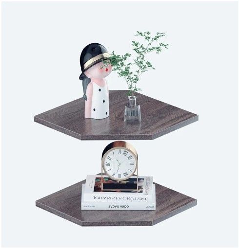 2 Tier Corner Shelf Wall Mounted 12 Inch Wooden Grey 13.3 Inch Deep.
