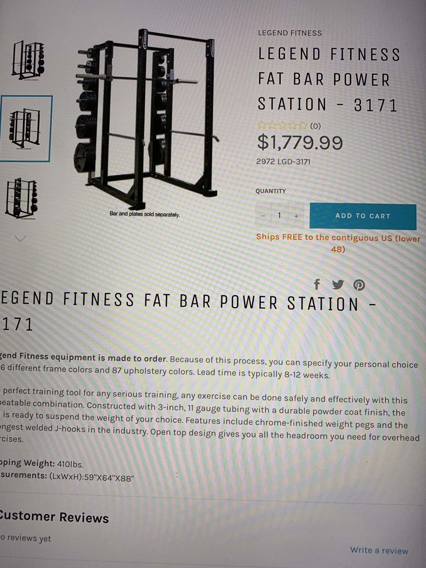 Legend Fat Bar Power Rack with many attachments, Bench , Preacher Curl, and bars