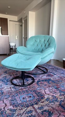 Velvet Tufted Back Type Swivel Base Accent Chair with Ottoman