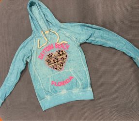 Acid-Wash Style Ocean Drive Daytona Beach Florida Pullover light blue Hoodie - Medium