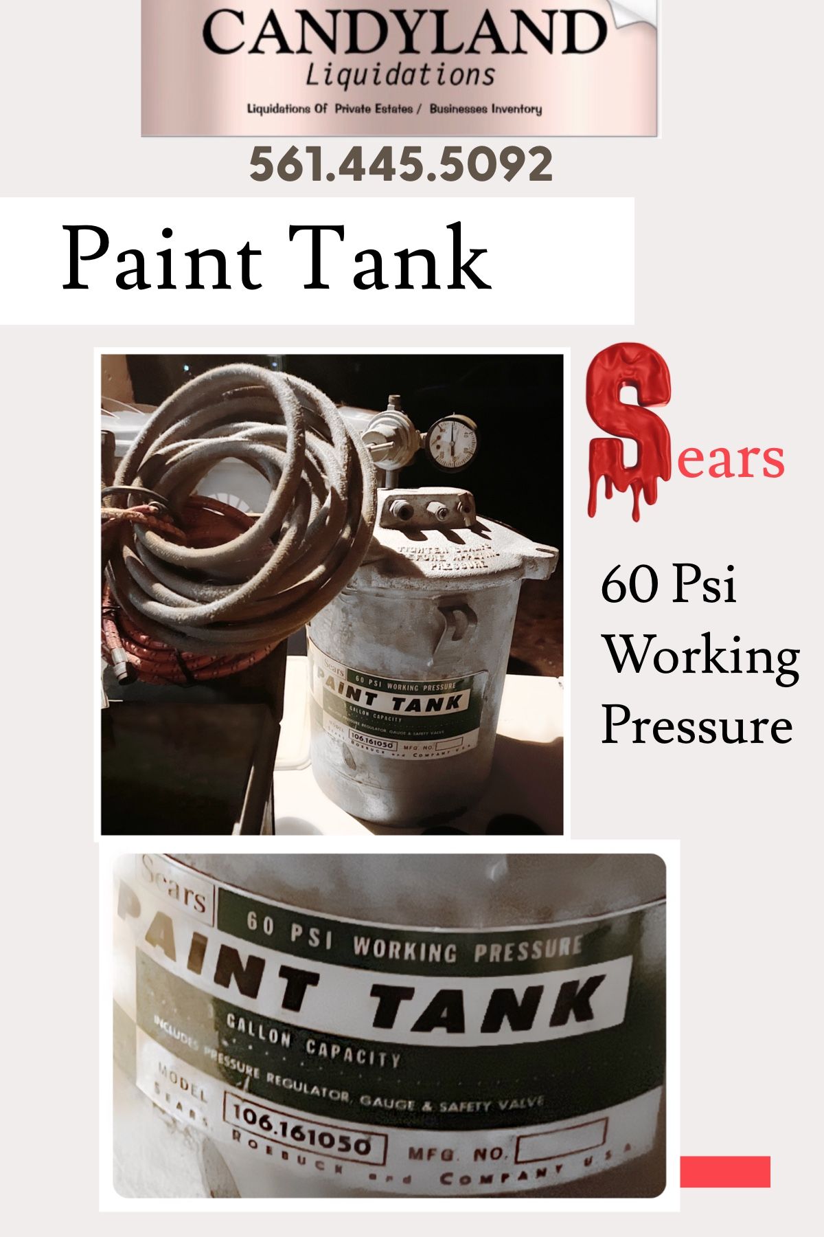 Vintage Sears 3 Gallon Paint Tank Sale