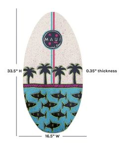 Maui and Sons 33.5 inch Wood Skimboard - Shark Daze in Green and White