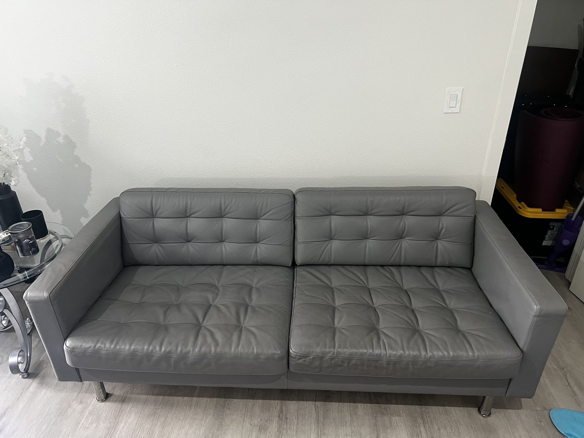 Grey leather couch-like new