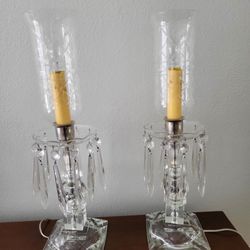 Vintage Cut Crystal Lamp Pair