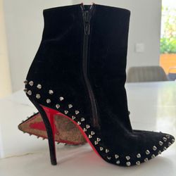 Christian Louboutin Black Boots Willetta Spiked Bootie Silver Spike Studded