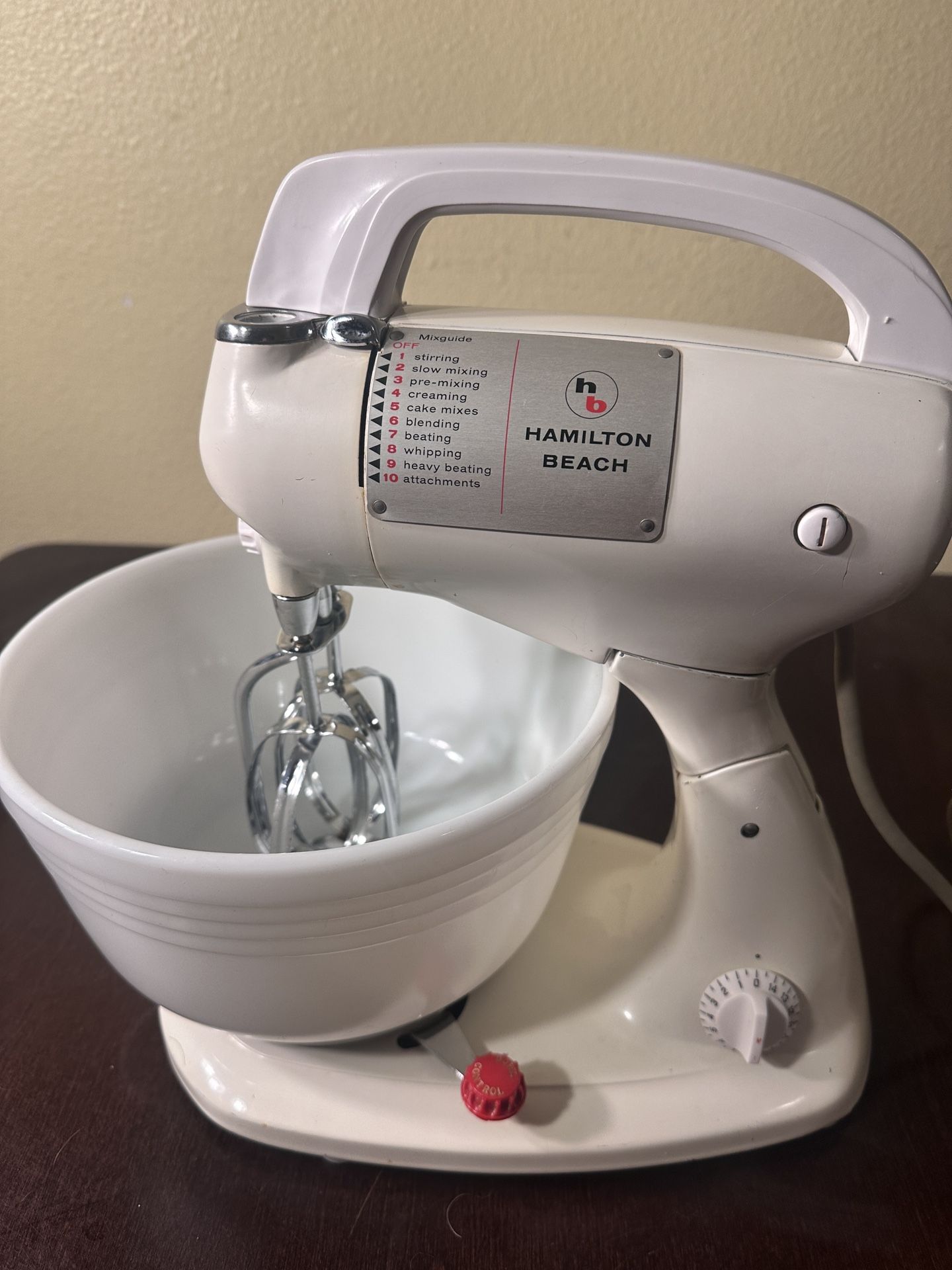 Vtg Model K Hamilton Beach Stand Mixer with Attachment &Pyrex Mixing Bowl Tested