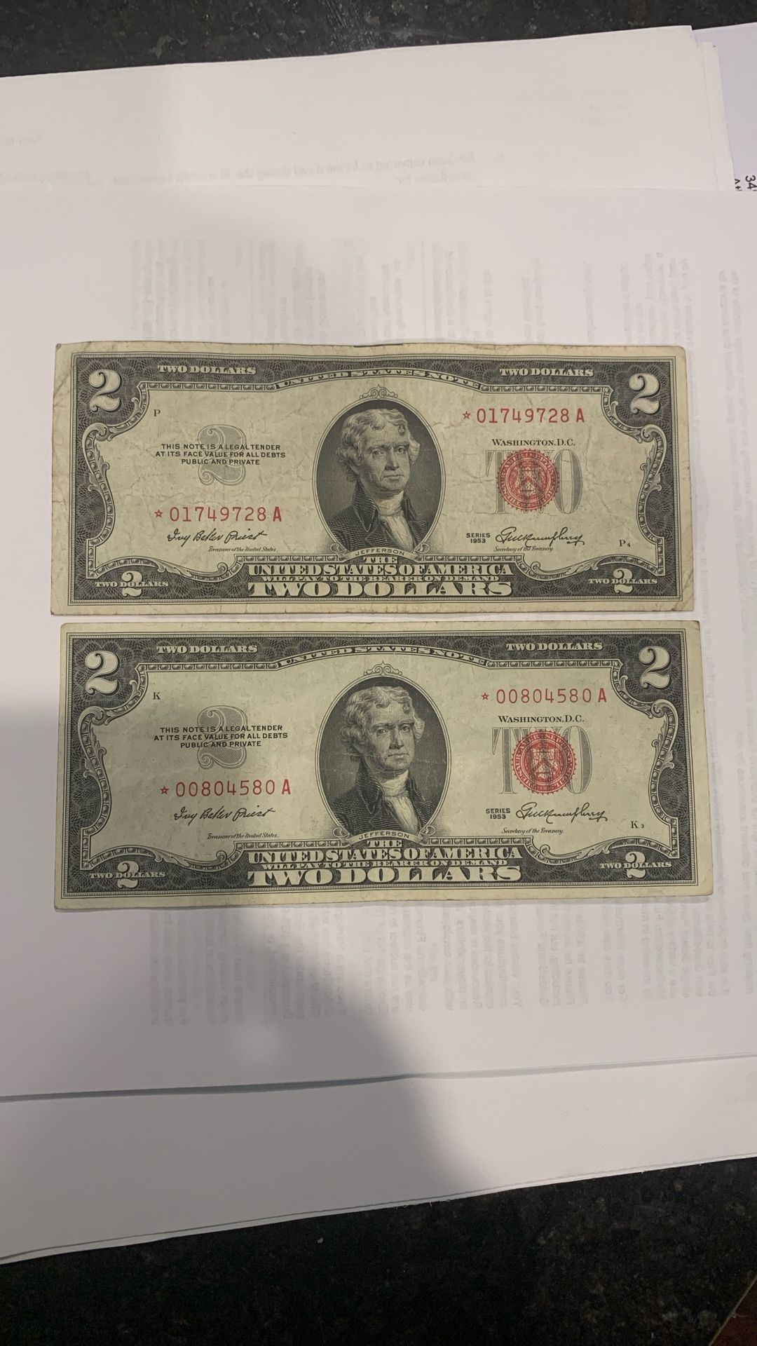 1953 Star, Red Seal 2 Dollar Bill