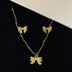 Minimalist Bowknot Stainless Steel 18k Gold Plated Jewelry Set