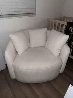 Beautiful by Drew Barrymore Cream Bouclé Swivel Accent Chair