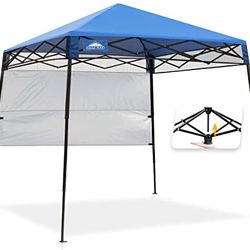 EAGLE PEAK Day Tripper 8x8 Slant Leg Lightweight Compact Portable Canopy w/Backpack Easy One Person Set-up Folding Shelter 6X 6 Top and 8x8 Base (Blue