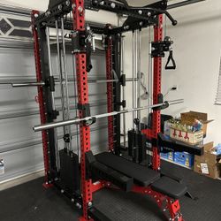 PRO SERIES Ultimate 3-1 Half Rack Functional Trainer w/Smith Machine Bar | 400lb Stack | Gym Equipment | Fitness | Commercial | Squat Rack 