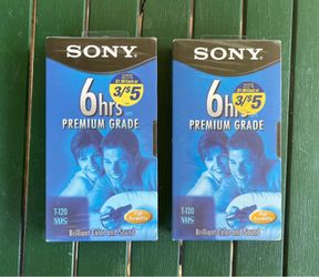 2 Brand new Sony Premium Grade T-120 VHS blank tapes, 6 hours.