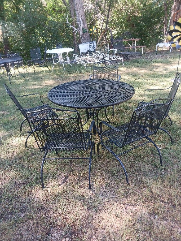 All Metal Wrought Iron Table With Five Heavy Duty Wrought Iron Rockers