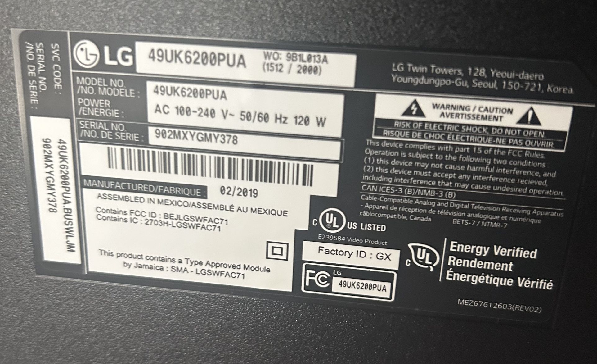 49in LG TV