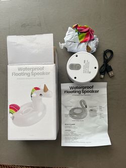 Waterproof Bluetooth Unicorn Floating Speaker & Cup Holder, White, open Box